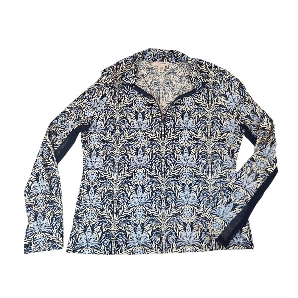 Tommy Bahama Pullover womens XL Blue Pineapple Damask Quarter Zip Active